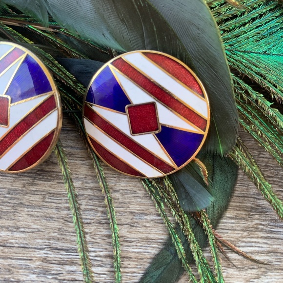 Vintage Red, White, Blue & Gold Earrings - Picture 3 of 5